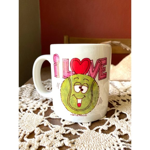 I LOVE TENNIS MUG - Coffee Cup - 1987 - U.S. Printcraft - Official Tennis Nut - Picture 1 of 10